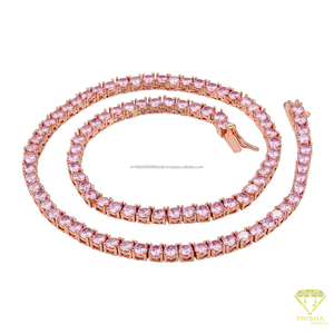 Rose <b>Gold</b> Plated 925 Sterling Silver <b>Tennis</b> <b>Necklace</b> Featuring Brilliant Pink Lab Grown Diamond Stones For Wholesale Buyers - Product Image 1