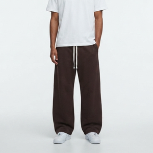 <b>Men's</b> Casual Heavyweight Solid <b>Flared</b> Ankle Sweatpants Fleece Lined Baggy <b>Trousers</b> with Interior Drawstring and Pockets - Product Image 4