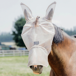 Masque anti-mouches HOPE HORSE pour chevaux, protection respirante légère en maille noire pour l'été, avec longues oreilles - Product Image 2