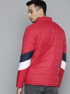 Blouson matelassé pour homme, couleur rouge, col montant, fermeture éclair sur le devant, coupe-vent, vêtement d'hiver décontracté, coupe régulière - Product Image 3