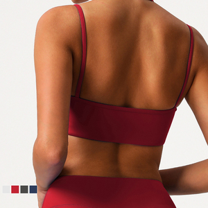 Sujetador deportivo rojo sin costuras, transpirable y ecológico para mujer, con cuello redondo de encaje, tirantes de doble capa, alta sujeción, para yoga y ropa deportiva. - Product Image 6