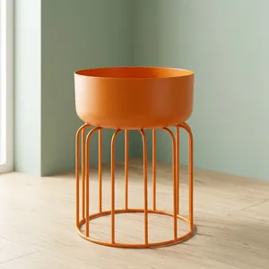 Soporte Moderno para Macetas de Metal Naranja con Diseño Decorativo de Jaula de Alambre para Plantas de Interior, Exhibición de Flores, Sala de Estar, Balcón, Jardín - Product Image 4