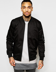 <b>Men's</b> Black Nylon Bomber <b>Jacket</b> Stand Collar Zipper Windproof Casual <b>Flight</b> Coat Nylon Bomber <b>Jackets</b> - Product Image 5