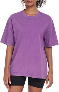 เสื้อยืดคอกลมแขนสั้นทรงโอเวอร์ไซส์สำหรับผู้หญิง ผ้าฝ้าย 100% สีพื้น ทรงหลวม สไตล์ถักนิต สำหรับฤดูใบไม้ผลิและฤดูร้อน กำลังเป็นที่นิยม - Product Image 5