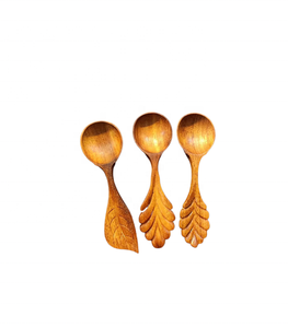 Vietnam Artisan Triple Flower Carved Wood Spoon Natural Kitchen Dining Utensil Eco-Friendly Bulk Export Customizable - Product Image 3