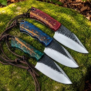Ensemble de couteaux Skinner faits à la main avec manches en bois résineux, lames fixes en acier à haute teneur en carbone, couteaux de survie pour le camping et le bushcraft, EDC - Product Image 1