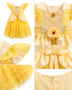 Robe de bal jaune pour filles, style princesse, avec tulle pailleté et satin fleuri |   Robe de fête de conte de fées - Product Image 3