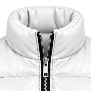 Veste matelassée pour homme en polyester PU blanc à 100 %, col montant, fermeture éclair, manteau d'hiver épais, coupe-vent, vêtements d'extérieur décontractés - Product Image 3