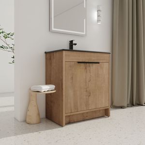 Mobile Bagno Freestanding da 30 Pollici con Lavabo, 2 Ante con Chiusura Ammortizzata, Imballaggio KD, Modello BVB02430IMO BL9075BK - Product Image 6