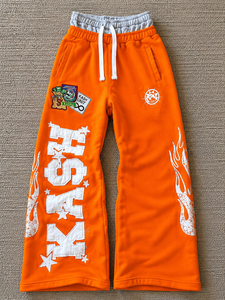 Custom Applique Embroidery Wide Leg Sweatpants Men Flame Graphic Heavyweight <b>Fleece</b> <b>Jogger</b> Pants Streetwear Trousers Wholesale - Product Image 2
