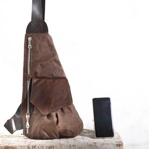 Sac bandoulière unisexe en cuir et toile, style vintage, pour poitrine ou épaule, idéal pour le voyage, la randonnée, la mode, imperméable, avec fermeture éclair, vente en gros LCSB-0010 - Product Image 6