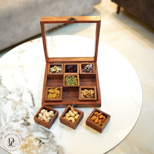 Wooden Spice <b>Box</b> for Kitchen with Compartments Lid Traditional Masala Dabba by blossom craft india - Product Image 6