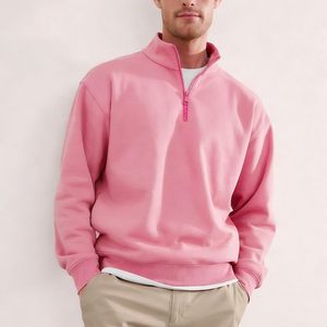 Sweat-shirts à col rond et quart de zip pour hommes, personnalisés, teints unis, à motif uni, doublés polaire, grammage lourd, style fermeture éclair, pour l'hiver 2026 - Product Image 4