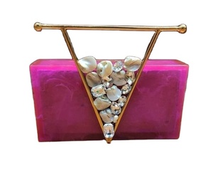 Designer Resin Fancy Clutch <b>Bag</b> Rectangular Wood With Golden Metal Handle Fashionable Woman Evening Clutch <b>Bag</b> for Party Wear - Product Image 1