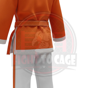 Traje de Entrenamiento Personalizado al Por Mayor, de Polialgodón Elástico, Transpirable y Ligero, con Estampado Naranja, para Artes Marciales, 220g - Product Image 4
