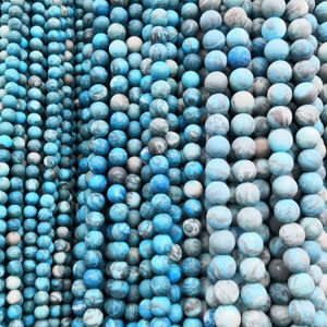 ลูกปัดอะพาไทต์สีน้ำเงินด้านแบบกลม ลูกปัดหินธรรมชาติสำหรับทำสร้อยข้อมือ สร้อยคอ เครื่องประดับ DIY - Product Image 1