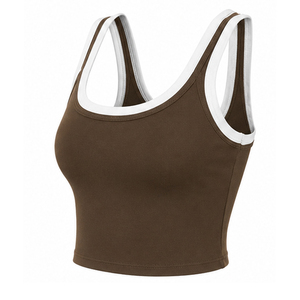 Wholesale <b>Women</b> <b>Knitted</b> Short Crop <b>Tank</b> <b>Tops</b> Cotton Sleeveless Yoga Fitness Gym Activewear Custom Private Label OEM Sportswear - Product Image 3
