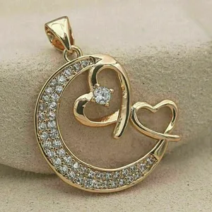 Colgante de Diamante de Corazón de Media Luna con Corte Redondo Simulado de 2CT, Chapado en Oro Amarillo de 14K sobre Plata, de Lujo - Product Image 2
