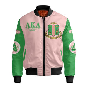 Chaqueta Bomber Alpha Aka Rosa y Negra con Diseño de Escudo con Letras Griegas, Unisex, Casual, con Cierre Frontal, Resistente al Viento, para Otoño - Product Image 5