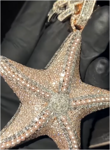 Colgante de Estrella de Mar con Incrustaciones de Moissanita VVS en Oro Rosa y Perlas, Cadena de Lujo, Estilo Hip Hop Bling, Único y de Moda, Éxito de Ventas - Product Image 4
