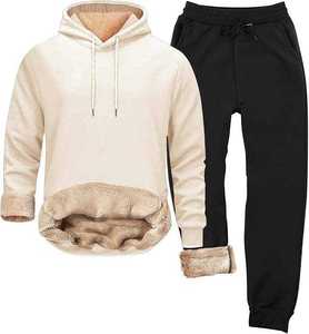 Conjunto Deportivo Casual de 2 Piezas para Invierno, Forrado y Transpirable, Sudadera con Capucha y Pantalones de Felpa Térmica Gruesa - Product Image 5