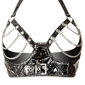 Soutien-gorge noir sexy pour femme avec chaînes, sans armatures, dos croisé, couleur unie, lavage à la main uniquement - Product Image 6
