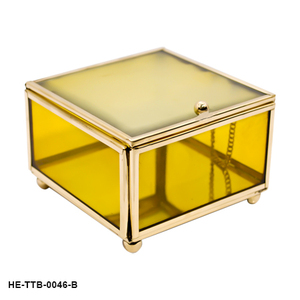 Chromatique Citrine – Glass Trinket <b>Box</b> Chromatique <b>Keepsake</b> Collection-elegant metallic structure,Crafted with brass frame - Product Image 1