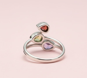 Classic Women's 925 Silver Rhodium Plated <b>Ring</b> with Natural <b>Peridot</b> Garnet and Amethyst Cocktail <b>Ring</b> - Product Image 5