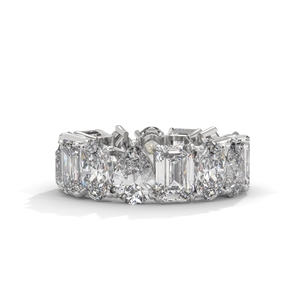 Anillo de Eternidad de Oro Blanco con Siete Piedras, Corte Ovalado, Pera, Baguette, Redondo Brillante, Banda de Diamantes para Mujer - Product Image 4