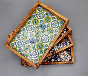 Bandeja de madera para servir, diseño clásico, superficie pulida lisa, ideal para servir comida, bebidas, aperitivos, cocina, comedor - Product Image 1