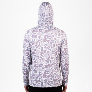 <b>Men's</b> Purple Camouflage Hooded Long Sleeve Pullover Fishing Shirt with <b>Face</b> <b>Mask</b> Anti-UV - Product Image 3