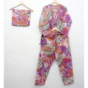 Conjunto de pijamas de algodón 100% con estampado floral para mujer, pijama de manga larga con cuello redondo, ropa de dormir informal para verano y primavera - Product Image 2
