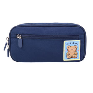 Estuche de Lápices de Nailon Azul Claro SENDA con Cierre y Parche de Oso, Set de Papelería para la Escuela o la Oficina - Product Image 3