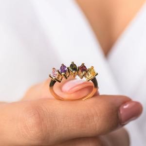 Bague de Famille Religieuse en Argent Sterling 925 Plaqué Or 14K avec Pierres Multiples de Naissance Taille Marquise, Bijou de Mariage Délicat, Cadeau pour Elle - Product Image 5