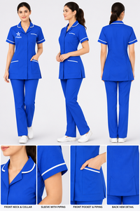 Uniformes de Trabajo Tipo Túnica para Enfermeras al por Mayor, Color Azul Rey, Azul Marino, Azul Claro, con Logotipo Personalizado, Proveedor OEM para Hospitales y Centros de Cuidado - Product Image 2