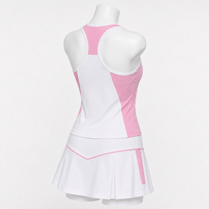 <b>Women</b> Breathable Tennis Dress <b>White</b> Pink Sleeveless Racerback Pleated Skirt Set With <b>Shorts</b> - Product Image 4