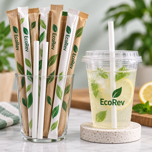 Pajitas Individuales para Beber Jugo, en Empaque de Papel Limpio, Blancas, Biodegradables, Ecológicas, de PLA - Product Image 1