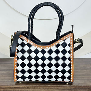กระเป๋าโท้ทสะพายไหล่สุดหรูสำหรับผู้หญิงกระเป๋าโท้ทสะพายข้างทำจากหนังลายตารางหมากรุกสำหรับเดินทาง - Product Image 4