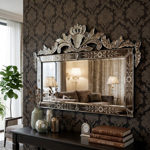 Miroir mural baroque vénitien élégant | Miroir décoratif en verre de style antique de luxe pour salon, chambre et décoration intérieure d'hôtel - Product Image 4