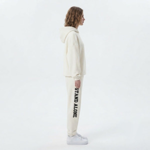 Conjunto de Sudadera con Capucha y Pantalones Largos con Cordón para Mujer, 100% Algodón, Estilo Casual Holgado, con Bordado Desgastado - Product Image 3