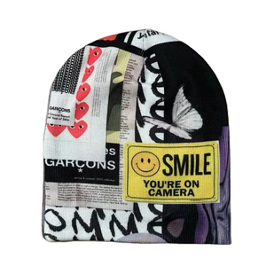 Gorros de Invierno de Punto Jacquard con Logotipo Personalizado al por Mayor, Gorro de Camuflaje Y2K sin Dobladillo con Patrón de Letras para Ropa Urbana - Product Image 2