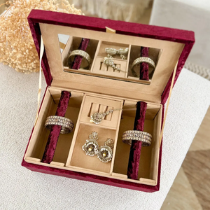 Elegant Burgundy Velvet Jewelry <b>Box</b> with Gold Floral Embroidery Rectangle Lid Closure for Jewellery Storage - Product Image 2