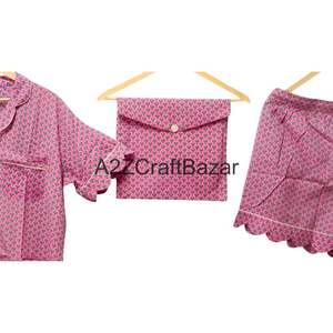 ชุดนอนกางเกงขาสั้นผ้าฝ้ายแท้ 100% หรูหรา คลาสสิก เหมาะสำหรับวันหยุดฤดูหนาว พิมพ์ลายด้วยมือ พร้อมกระเป๋า เนื้อผ้านุ่มลื่น - Product Image 2