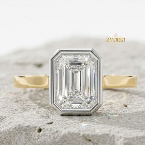 925 Sterling <b>Silver</b> Emerald Cut Solitaire Engagement <b>Ring</b> Bezel <b>Set</b> Diamond <b>Ring</b> Minimalist Bridal <b>Ring</b> Lab Grown Diamond Jewelr - Product Image 3