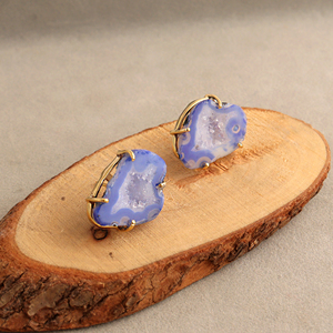 Natural geode druzy agate stud <b>earring</b> prong setting crystallize <b>post</b> back stud <b>earring</b> handmade fancy stud <b>earring</b> - Product Image 6