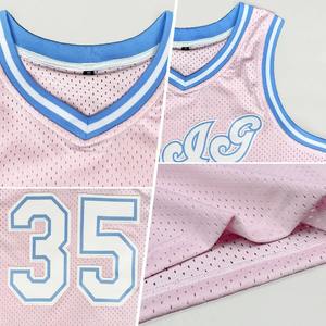 Camiseta de Baloncesto Retro Personalizada en Rosa Claro, Blanco y Azul Claro, Uniforme Deportivo Universitario de Malla Sublimada Premium - Product Image 5