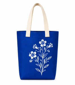 Sac fourre-tout en jute bleu avec poignées beiges, imprimé floral, grand format, réutilisable pour la plage, les voyages, le quotidien et le shopping - Product Image 1