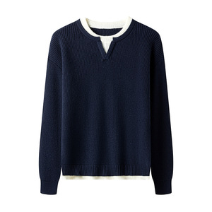 Pull en tricot pour homme à col en V, style color block, décontracté, polyvalent, à manches longues, style minimaliste rétro - Product Image 3