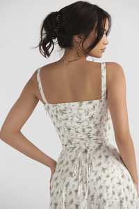 Vestido Midi Transpirable con Estampado Floral, Corte A, Sin Tirantes, Verano, Casual, Algodón Tejido, Cintura Alta, Ajustado, con Abertura en el Bajo Estilo Sirena, para Mujer - Product Image 5