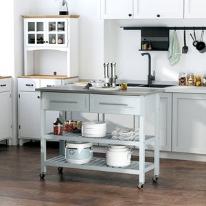Carrello da Cucina in Acciaio Inossidabile con 2 Cassetti, Grigio, Carrello Multiuso con Ruote - Product Image 2